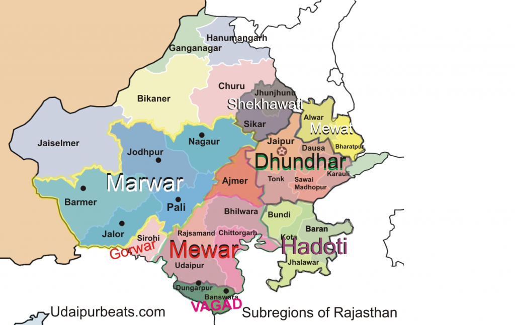 subregions of Rajasthan Map